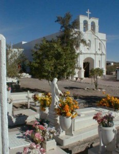 Kino mission church and campo santo at Oquitoa, Sonora; photograph by Dale Brenneman