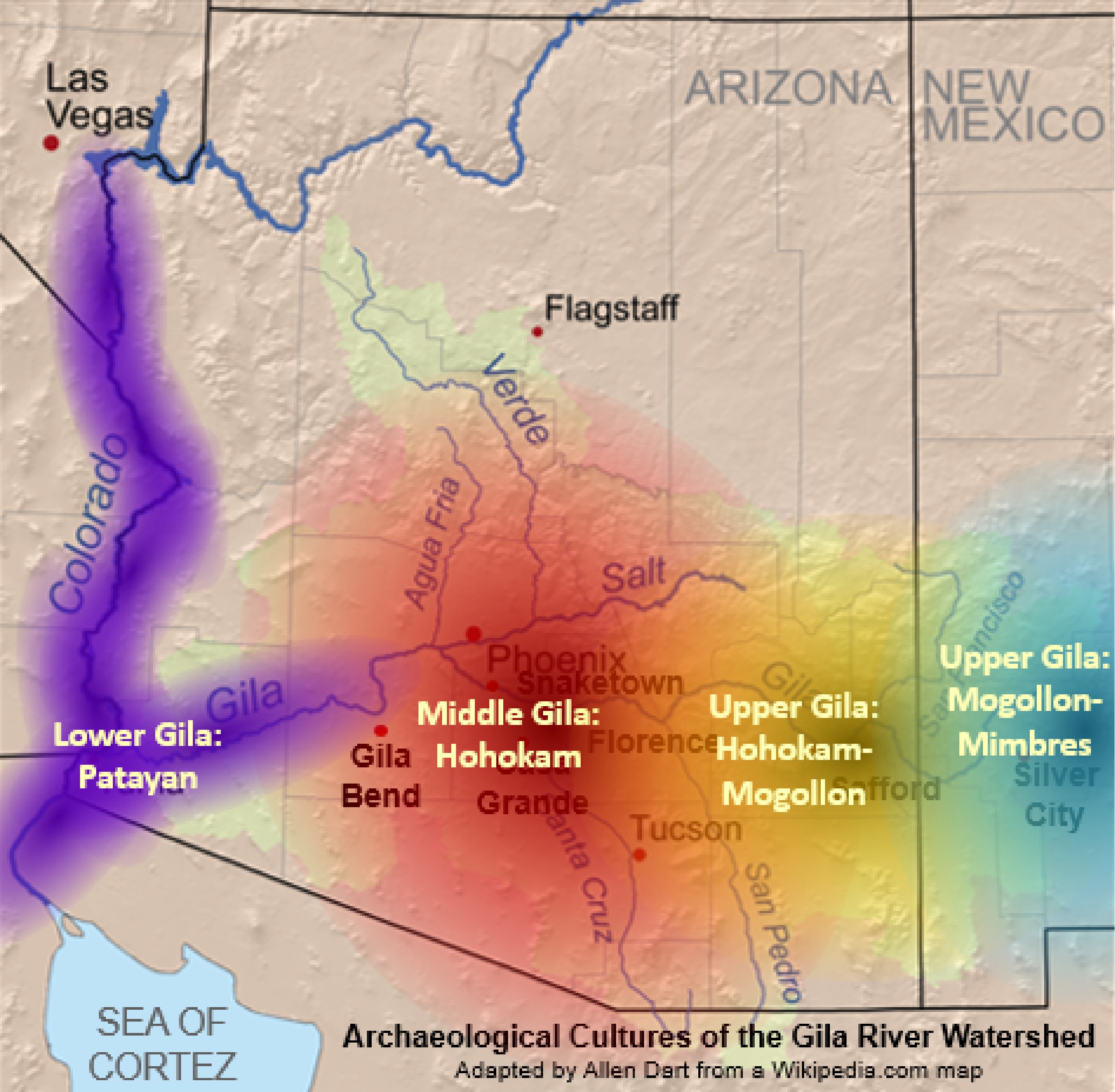 Map showing locations of Native American tribes in Arizona